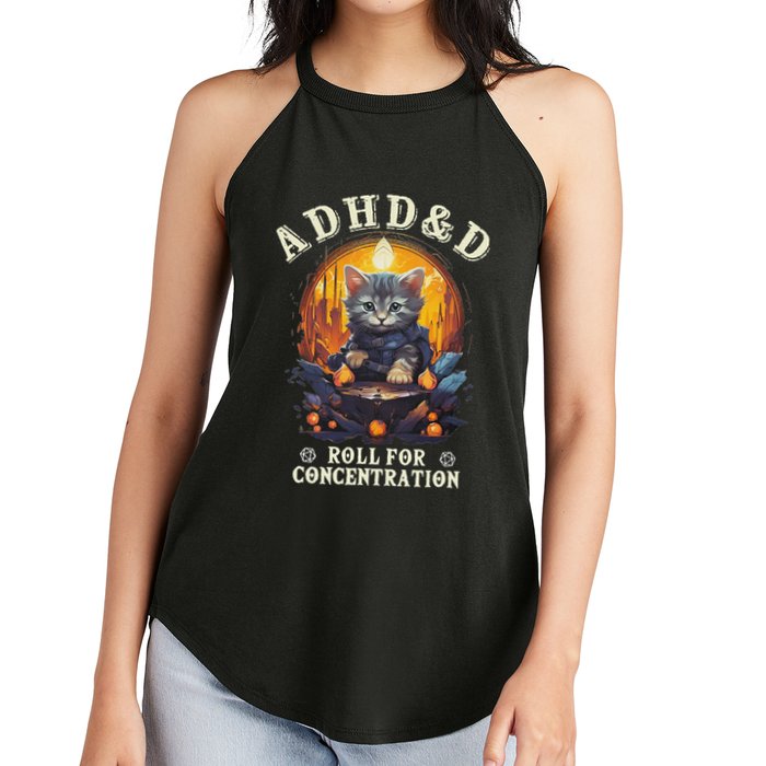Adhd&D Roll For Concentration Cat Role Playing Game Women's Perfect Tri Rocker Tank