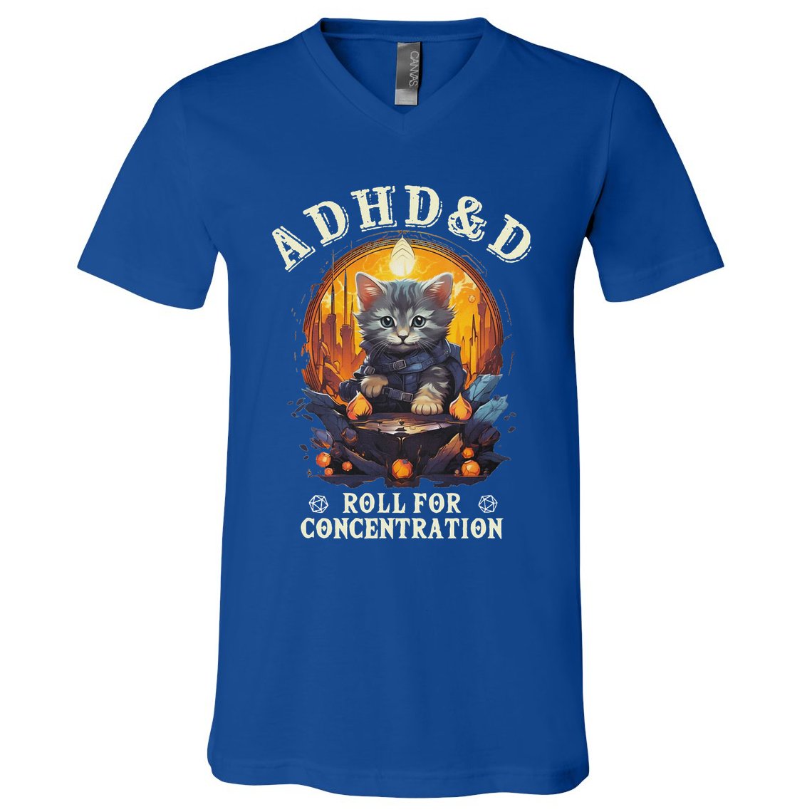 Adhd&D Roll For Concentration Cat Role Playing Game V-Neck T-Shirt