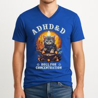 Adhd&D Roll For Concentration Cat Role Playing Game V-Neck T-Shirt