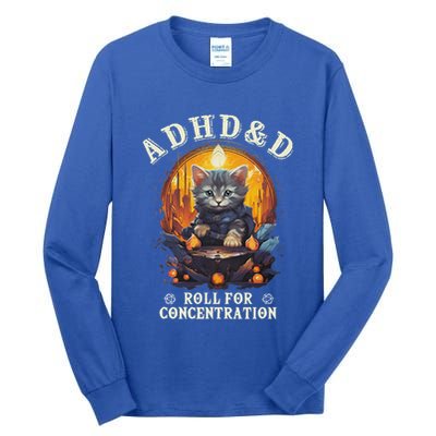 Adhd&D Roll For Concentration Cat Role Playing Game Tall Long Sleeve T-Shirt