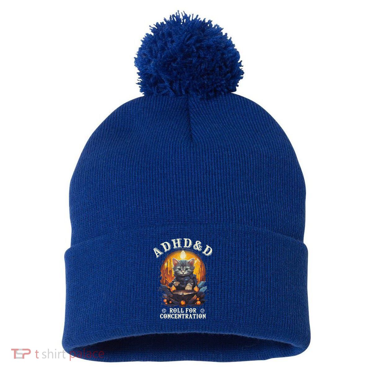 Adhd&D Roll For Concentration Cat Role Playing Game Pom Pom 12in Knit Beanie