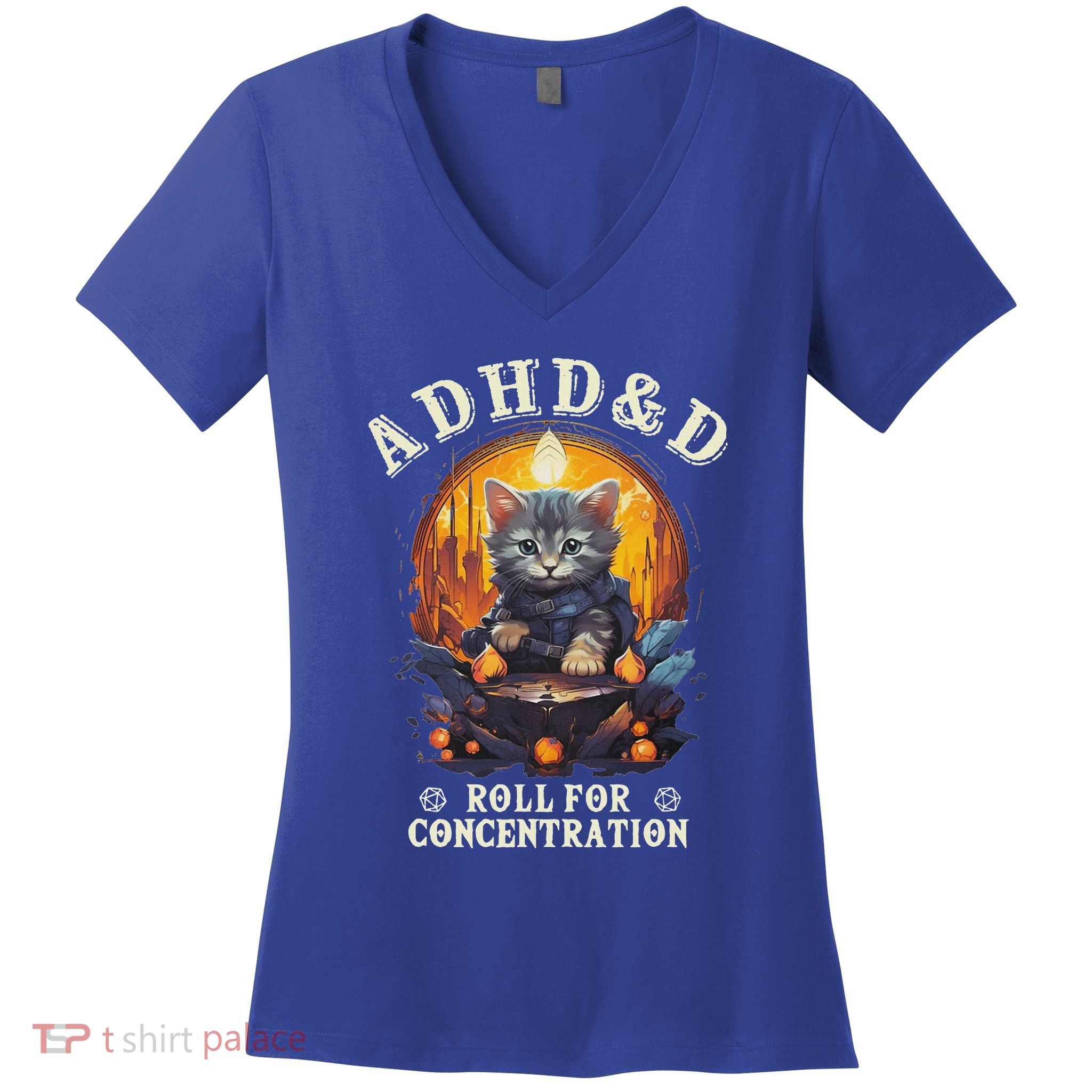 Adhd&D Roll For Concentration Cat Role Playing Game Women's V-Neck T-Shirt