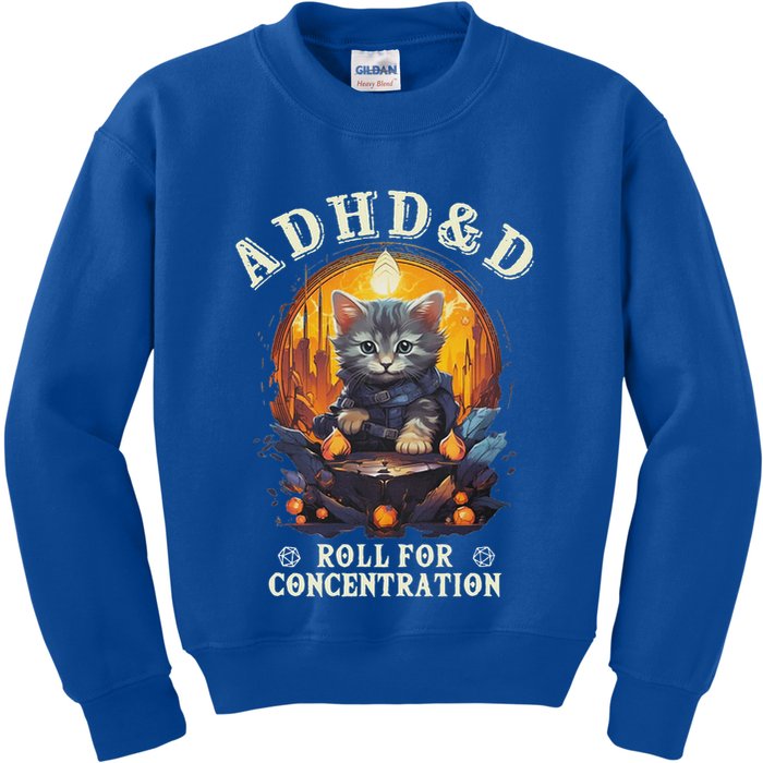Adhd&D Roll For Concentration Cat Role Playing Game Kids Sweatshirt