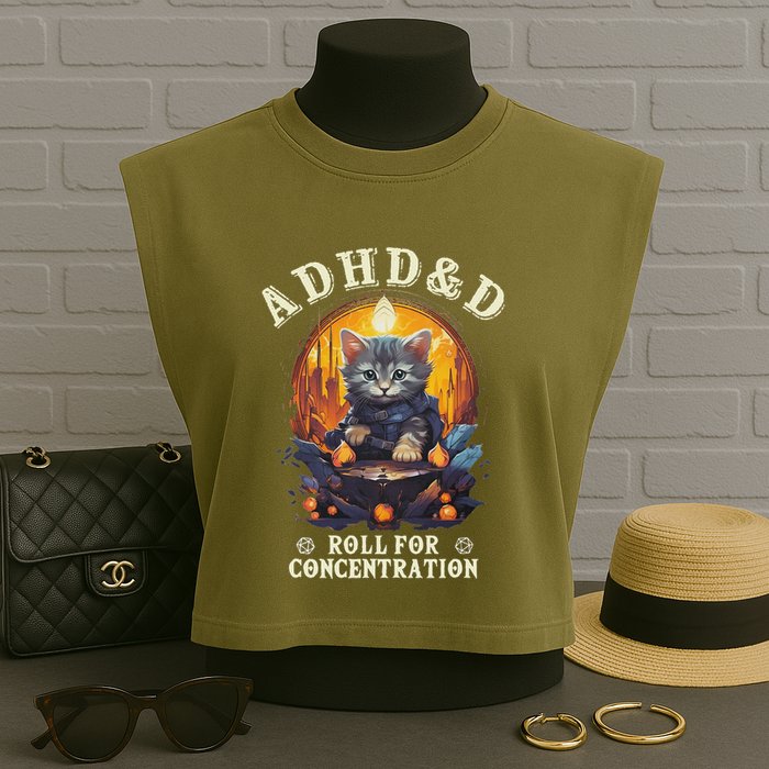 Adhd&D Roll For Concentration Cat Role Playing Game Garment-Dyed Women's Muscle Tee