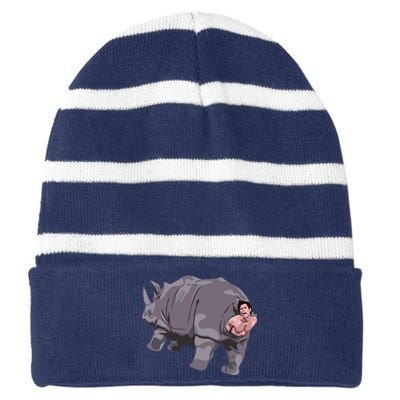 Ace Rhino Funny Humor Striped Beanie with Solid Band