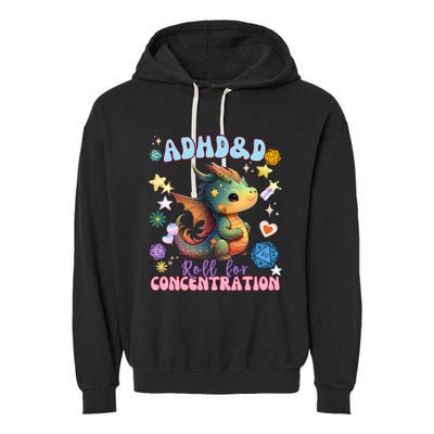 ADHD&D Roll For Concentration Watercolor Dragon Garment-Dyed Fleece Hoodie