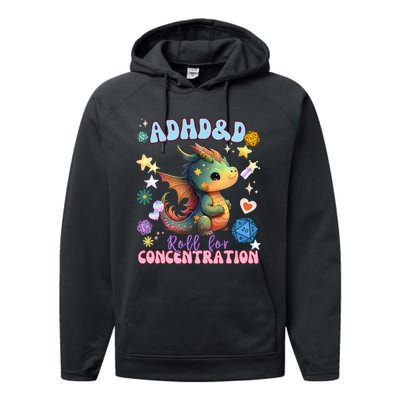 ADHD&D Roll For Concentration Watercolor Dragon Performance Fleece Hoodie