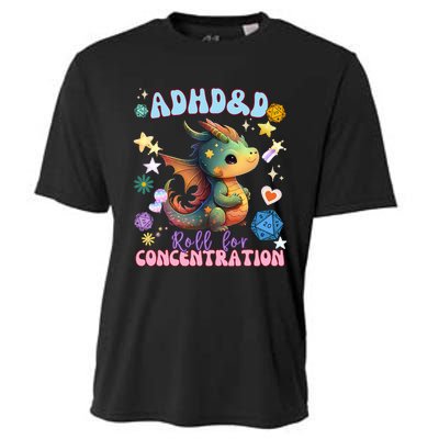 ADHD&D Roll For Concentration Watercolor Dragon Cooling Performance Crew T-Shirt