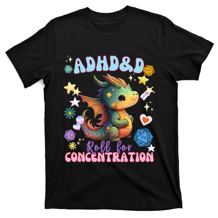 ADHD&D Roll For Concentration Watercolor Dragon T-Shirt