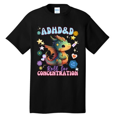 ADHD&D Roll For Concentration Watercolor Dragon Tall T-Shirt