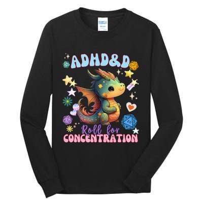 ADHD&D Roll For Concentration Watercolor Dragon Tall Long Sleeve T-Shirt