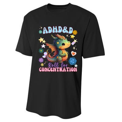 ADHD&D Roll For Concentration Watercolor Dragon Performance Sprint T-Shirt