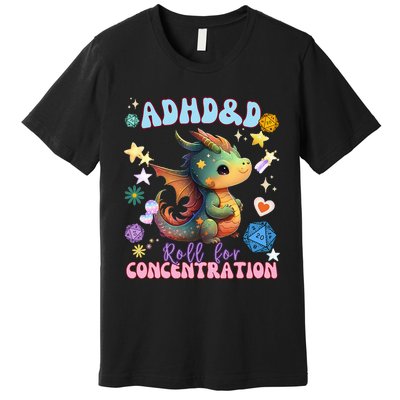 ADHD&D Roll For Concentration Watercolor Dragon Premium T-Shirt