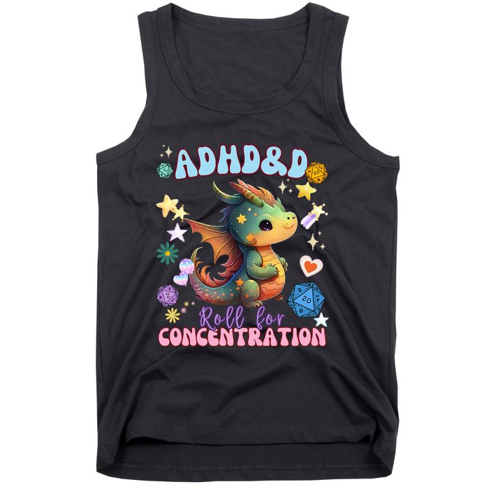 ADHD&D Roll For Concentration Watercolor Dragon Tank Top