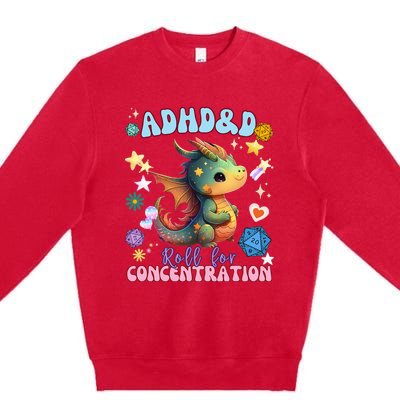 ADHD&D Roll For Concentration Watercolor Dragon Premium Crewneck Sweatshirt