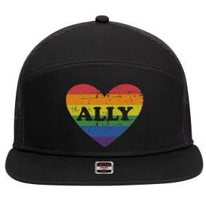 Ally Rainbow Flag Heart For LGBT Gay And Lesbian Support 7 Panel Mesh Trucker Snapback Hat