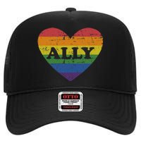 Ally Rainbow Flag Heart For LGBT Gay And Lesbian Support High Crown Mesh Back Trucker Hat