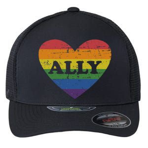 Ally Rainbow Flag Heart For LGBT Gay And Lesbian Support Flexfit Unipanel Trucker Cap