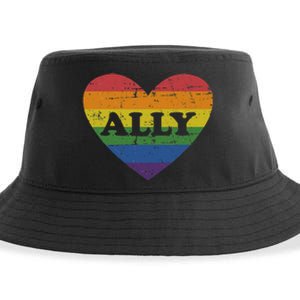 Ally Rainbow Flag Heart For LGBT Gay And Lesbian Support Sustainable Bucket Hat