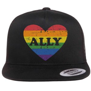 Ally Rainbow Flag Heart For LGBT Gay And Lesbian Support Flat Bill Trucker Hat