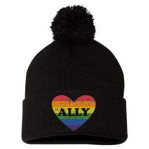 Ally Rainbow Flag Heart For LGBT Gay And Lesbian Support Pom Pom 12in Knit Beanie