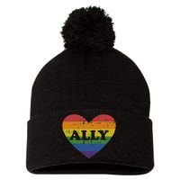 Ally Rainbow Flag Heart For LGBT Gay And Lesbian Support Pom Pom 12in Knit Beanie