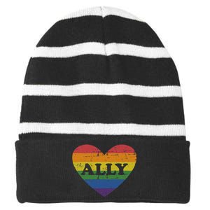 Ally Rainbow Flag Heart For LGBT Gay And Lesbian Support Striped Beanie with Solid Band