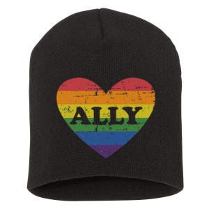 Ally Rainbow Flag Heart For LGBT Gay And Lesbian Support Short Acrylic Beanie