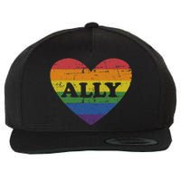 Ally Rainbow Flag Heart For LGBT Gay And Lesbian Support Wool Snapback Cap