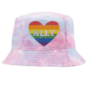 Ally Rainbow Flag Heart For LGBT Gay And Lesbian Support Tie-Dyed Bucket Hat