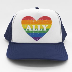 Ally Rainbow Flag Heart For LGBT Gay And Lesbian Support Trucker Hat