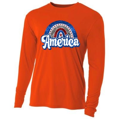 American Rainbow Freedom 4th Of July Funny Independence Day Funny Gift Cooling Performance Long Sleeve Crew