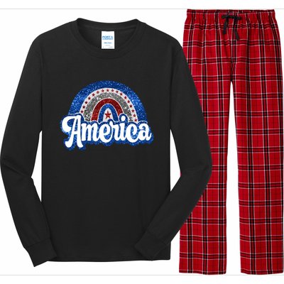 American Rainbow Freedom 4th Of July Funny Independence Day Funny Gift Long Sleeve Pajama Set