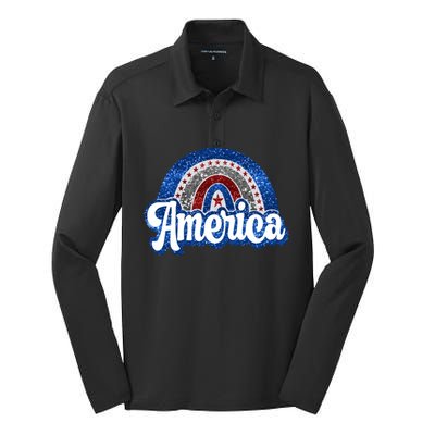 American Rainbow Freedom 4th Of July Funny Independence Day Funny Gift Silk Touch Performance Long Sleeve Polo