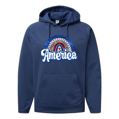 American Rainbow Freedom 4th Of July Funny Independence Day Funny Gift Performance Fleece Hoodie