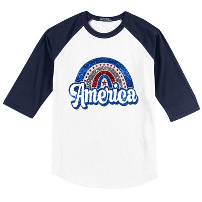 American Rainbow Freedom 4th Of July Funny Independence Day Funny Gift Baseball Sleeve Shirt