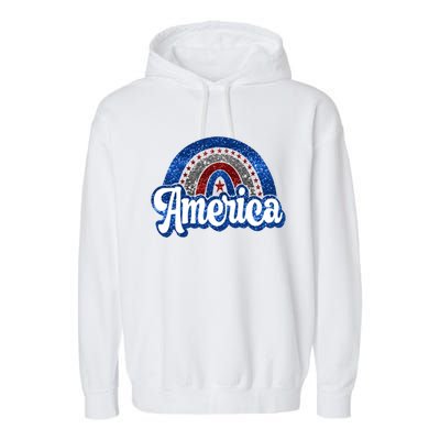 American Rainbow Freedom 4th Of July Funny Independence Day Funny Gift Garment-Dyed Fleece Hoodie