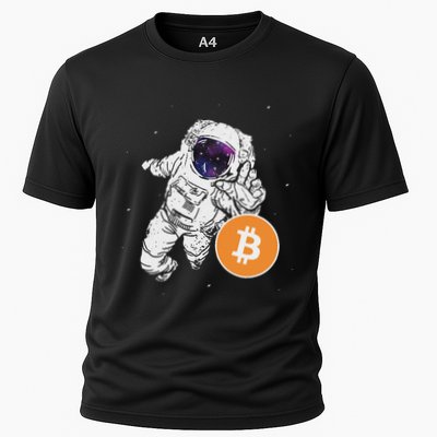 Astronaut Reaching For Bitcoin Cooling Performance Crew T-Shirt