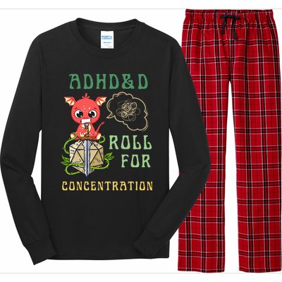 Adhd&D Roll For Concentration Funny Quote Gamer Apparel Long Sleeve Pajama Set