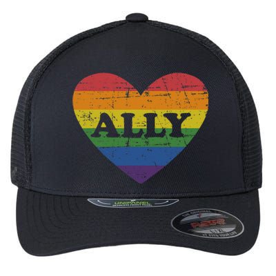 Ally Rainbow Flag Heart For LGBT Gay And Lesbian Support Flexfit Unipanel Trucker Cap