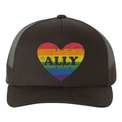 Ally Rainbow Flag Heart For LGBT Gay And Lesbian Support Yupoong Adult 5-Panel Trucker Hat