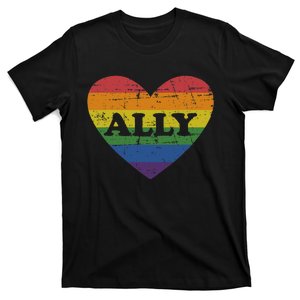 Ally Rainbow Flag Heart For LGBT Gay And Lesbian Support T-Shirt