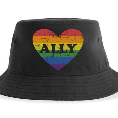 Ally Rainbow Flag Heart For LGBT Gay And Lesbian Support Sustainable Bucket Hat