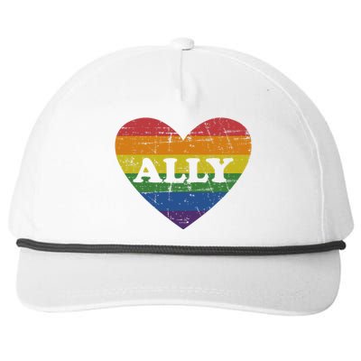 Ally Rainbow Flag Heart For LGBT Gay And Lesbian Support Snapback Five-Panel Rope Hat