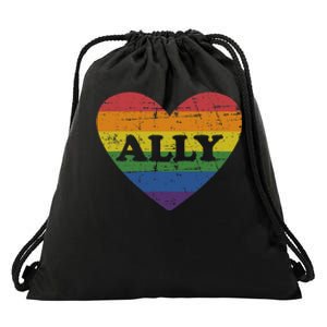 Ally Rainbow Flag Heart For LGBT Gay And Lesbian Support Drawstring Bag