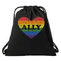 Ally Rainbow Flag Heart For LGBT Gay And Lesbian Support Drawstring Bag