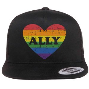 Ally Rainbow Flag Heart For LGBT Gay And Lesbian Support Flat Bill Trucker Hat