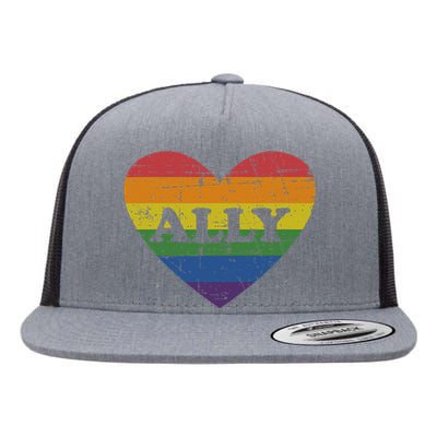 Ally Rainbow Flag Heart For LGBT Gay And Lesbian Support Flat Bill Trucker Hat