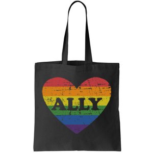 Ally Rainbow Flag Heart For LGBT Gay And Lesbian Support Tote Bag