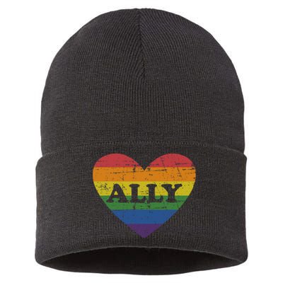 Ally Rainbow Flag Heart For LGBT Gay And Lesbian Support Sustainable Knit Beanie